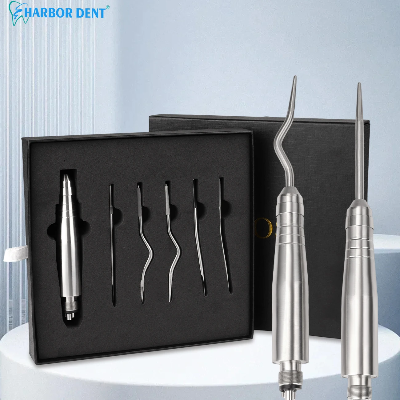 

2/4Hole Dental Clinic Elevator Straight Curved Root Pneumatic Turbine Tooth Extraction Kit Dentist Tools Tungsten Steel Material