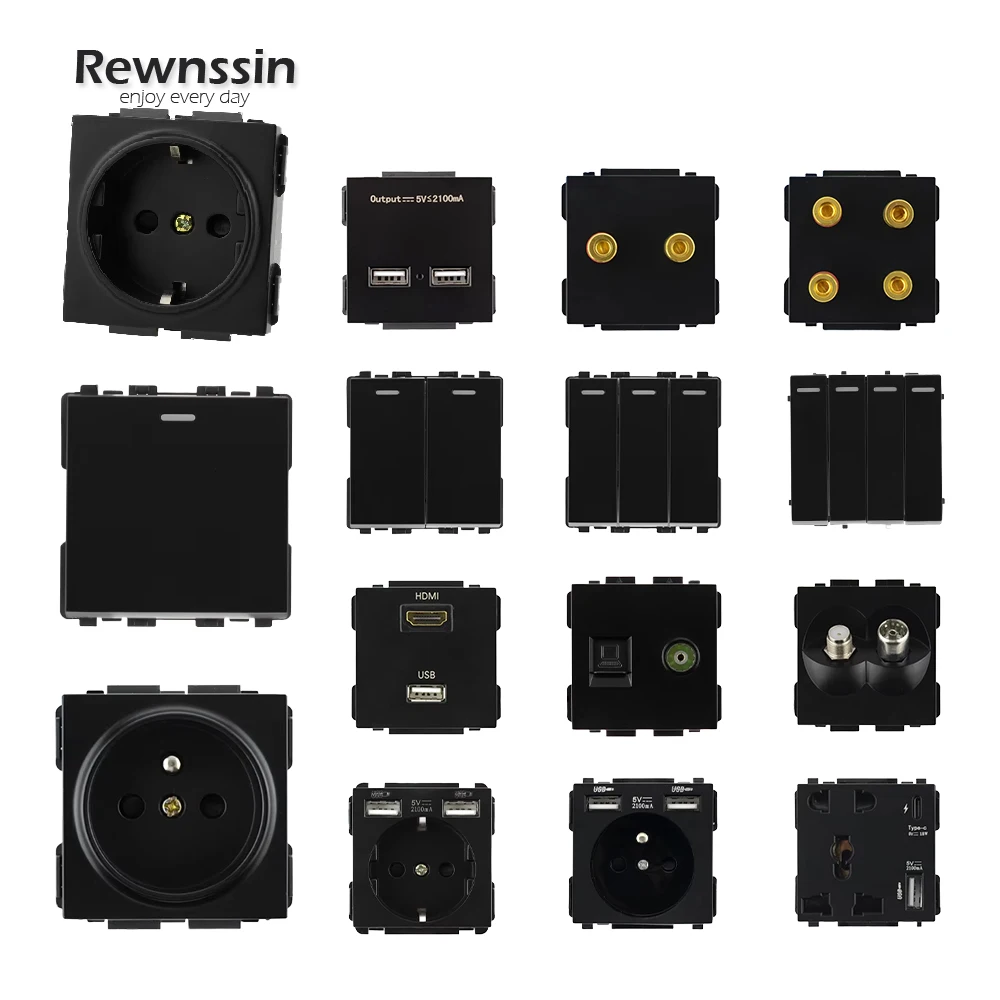 S Series - Internet Socket Accessories USB Wall Socket Light Switch Accessories Frame DIY Free Combination Black Module