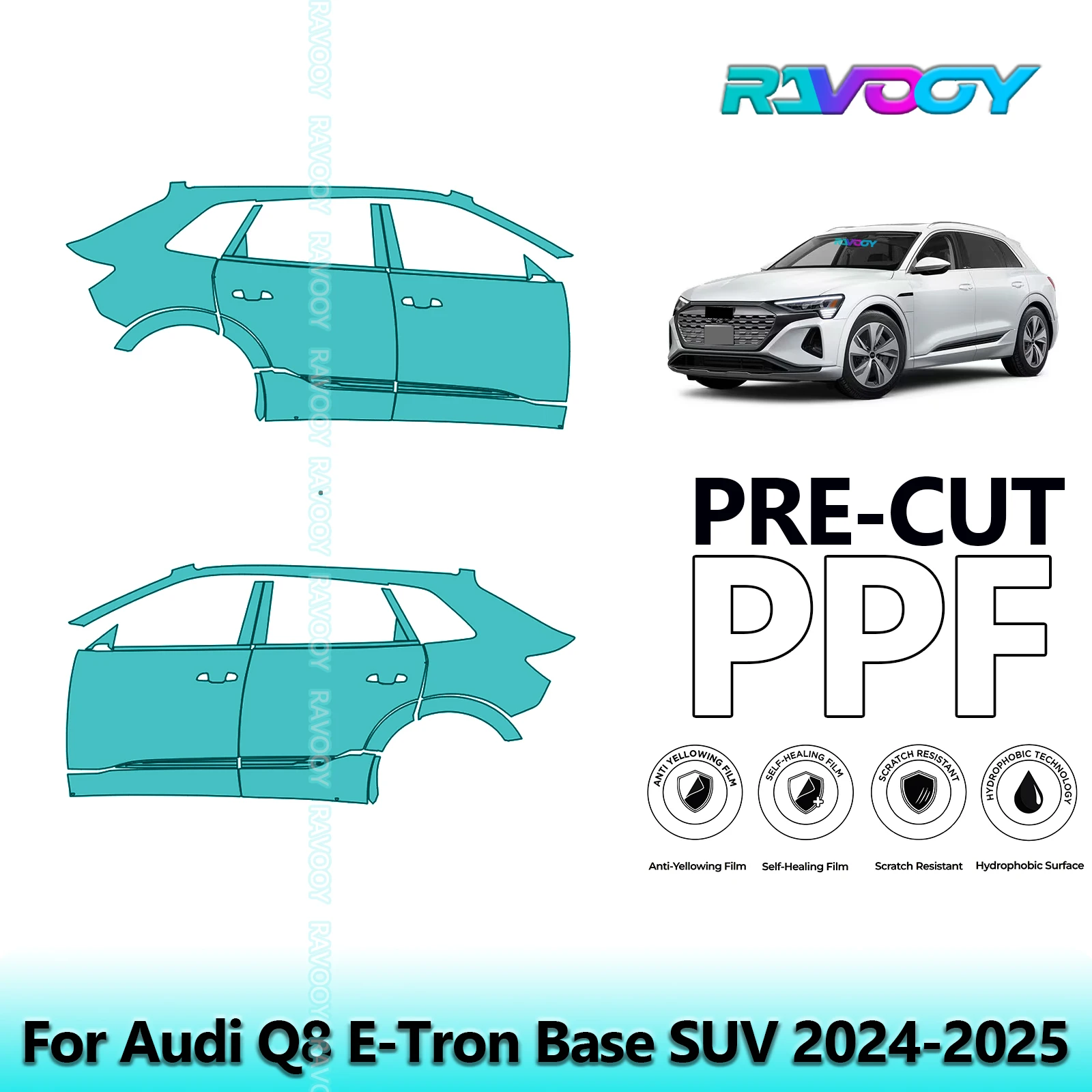 

For Audi Q8 E-Tron Base SUV 2024-2025 8.5mil Clear Matte Pre-Cut PPF Door & A/B Pillar Kit TPU Paint Protection Film Set