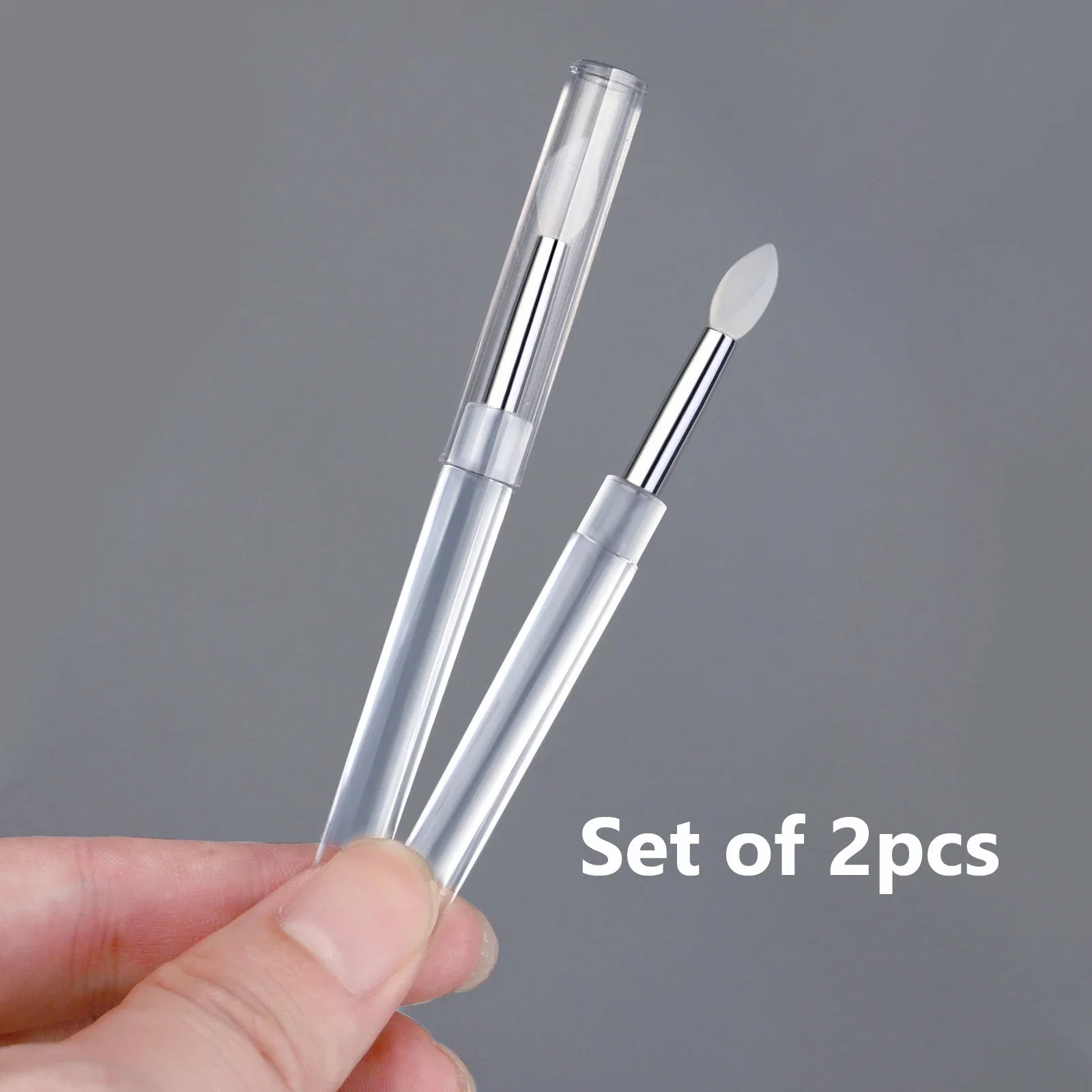 2Pcs Silicone Nail Art Brush Set Transparent Mirror Glitter Powder Chrome Pigment Applicator Stick for Nail Art Decoration