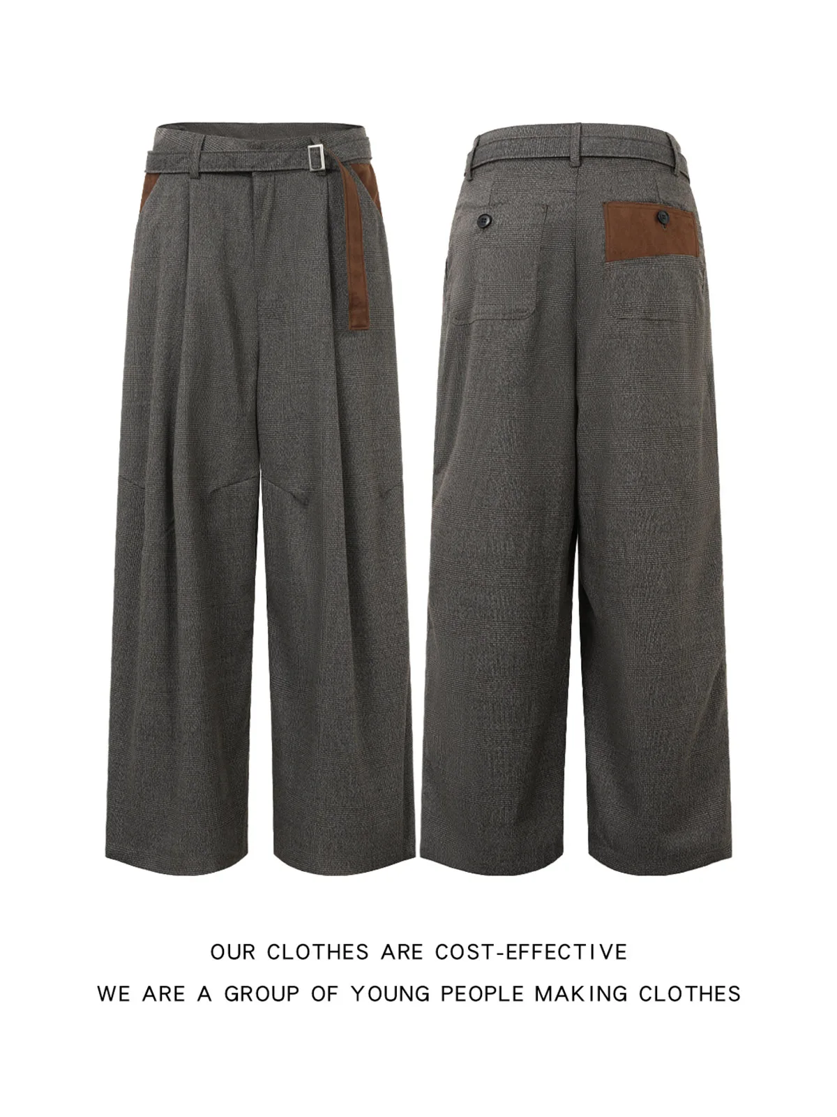 Anti-Wrinkle Tweed Pattern Casual Wide Leg Suit Pants Men's High-End Drape Display Loose Fit Spring Season Straight Cut