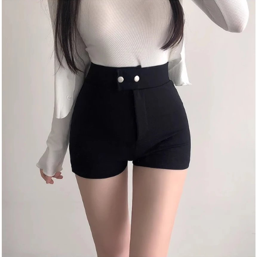 Black High-Waist Elastic Slimming Short Pants Women's Summer New Style Korean Version Hot Girl Butt-Lifting Versatile Shorts