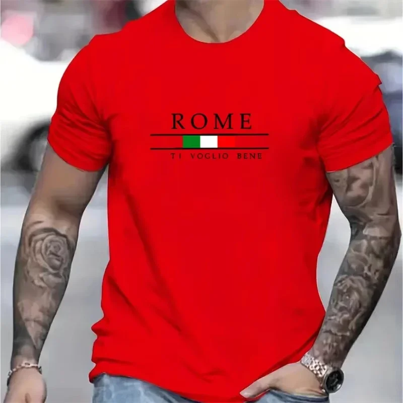 Simple Roman Letters T Shirts For Men Summer Fashion Short Sleeve 3D Italian Flag Printed T-shirts Loose Tops