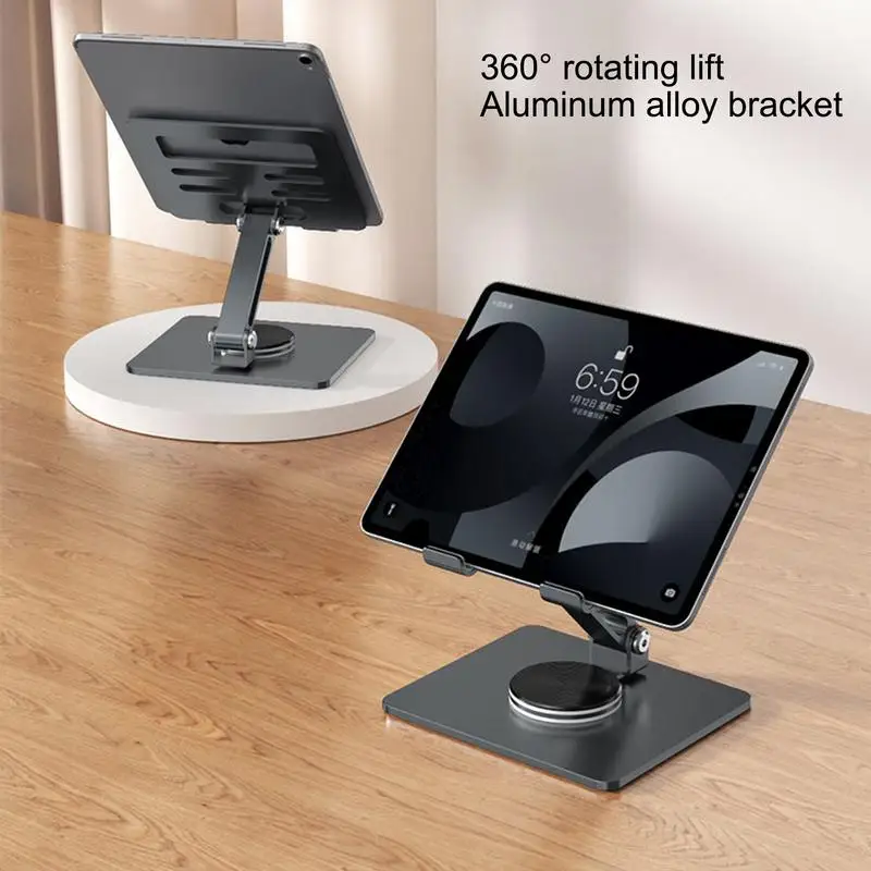 Desktop Tablet Stand Adjustable Foldable Aluminum Tablet Mount 360 Degree Rotating Portable Monitor Stand Non-Slip Foldable