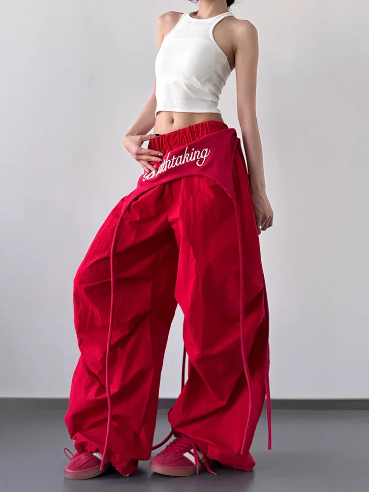 2025 New Y2K White Cargo Pants Women Streetwear Embroidery Baggy Sweatpants Harajuku Wide Leg Joggers Summer Oversized Trousers