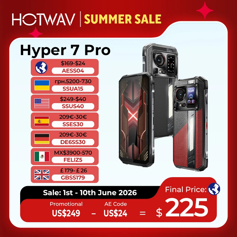 HOTWAV Hyper 7 Pro 5G Rugged Phone 200MP Android 14 6.6'' FHD+ 120Hz Smartphone 36(16+20)GB 256GB 10800mAh 33W Mobile Phone