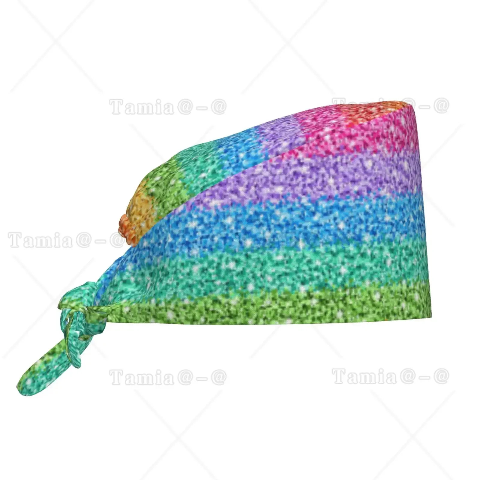 Sparkling Pink Rainbow Print Pattern Work Hat with Sweatband Adjustable Unisex Women's Lace Up Back Hat