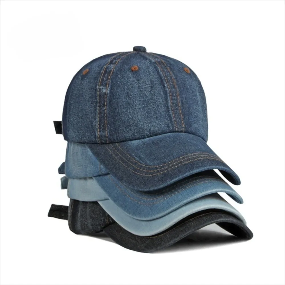 New Blue Denim Baseball Caps Solid Color Washed Trucker Cap Adjustable Vintage Style Snapback Hat Casual Wear