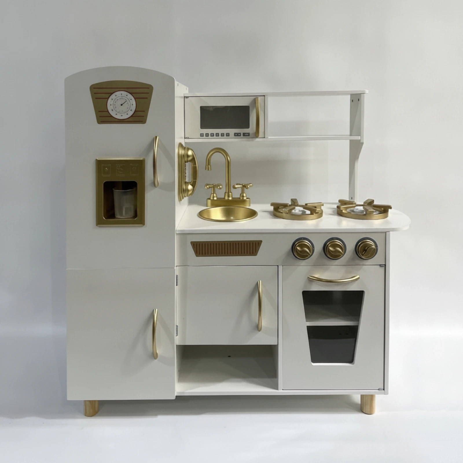 Wooden Play Kitchen Safe Pretend Kitchen Set Wooden Toy Fridge Child-Friendly Easy to Assemble for Children, Playroom, Classroom