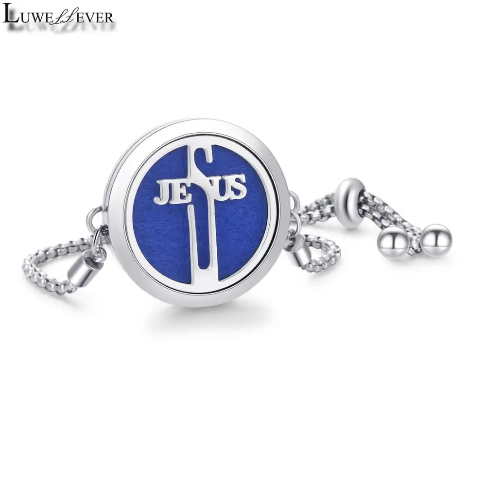 All Stainless Steel Cross Jesus Air Freshener Perfume Oil Diffuser 30mm Locket Charm Jewelry Bracelet For Women Men