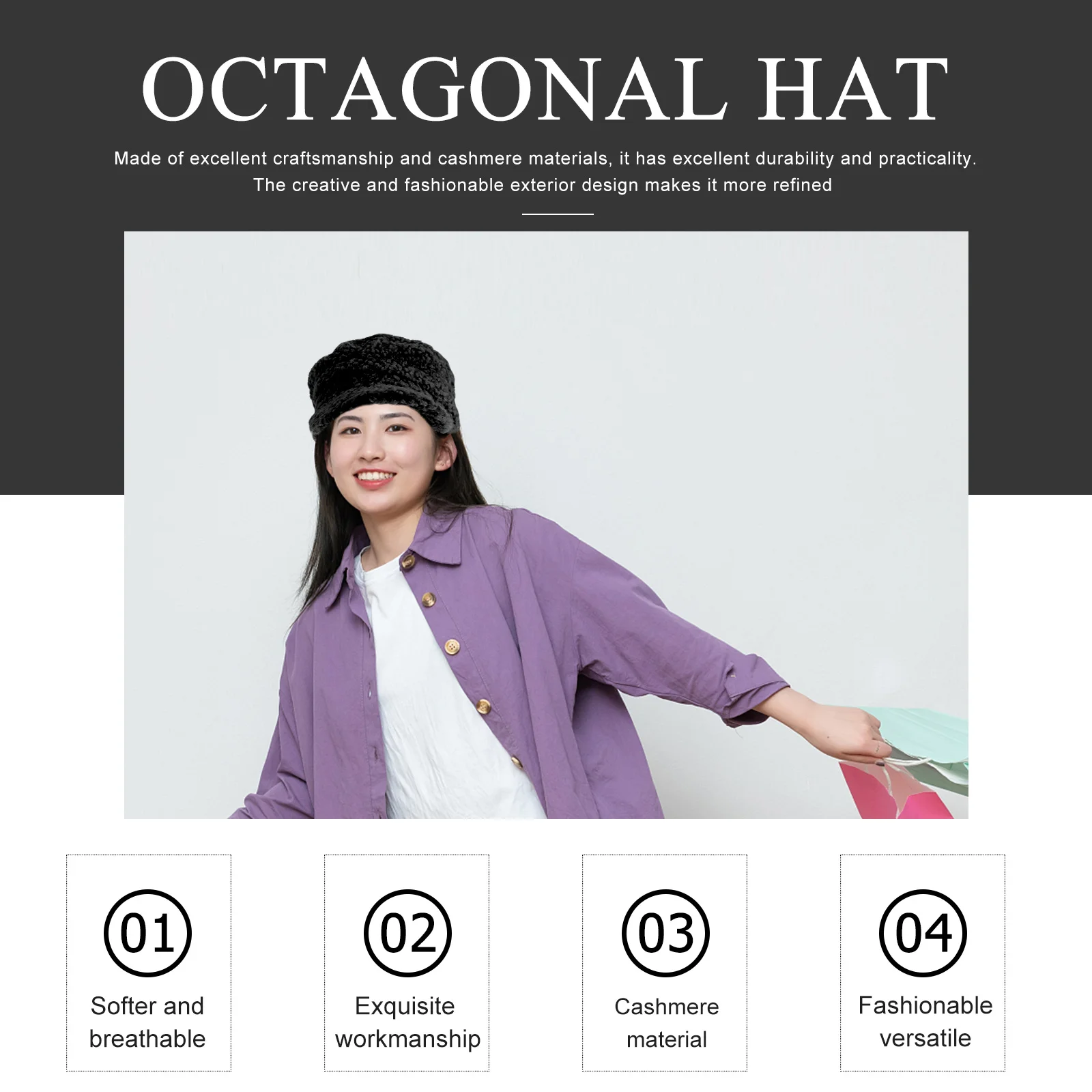 

1pc Women'S Duckbill Hat Winter Warm Fashion Cap For Girls Outdoor Activities All-Match Octagonal Style Hat