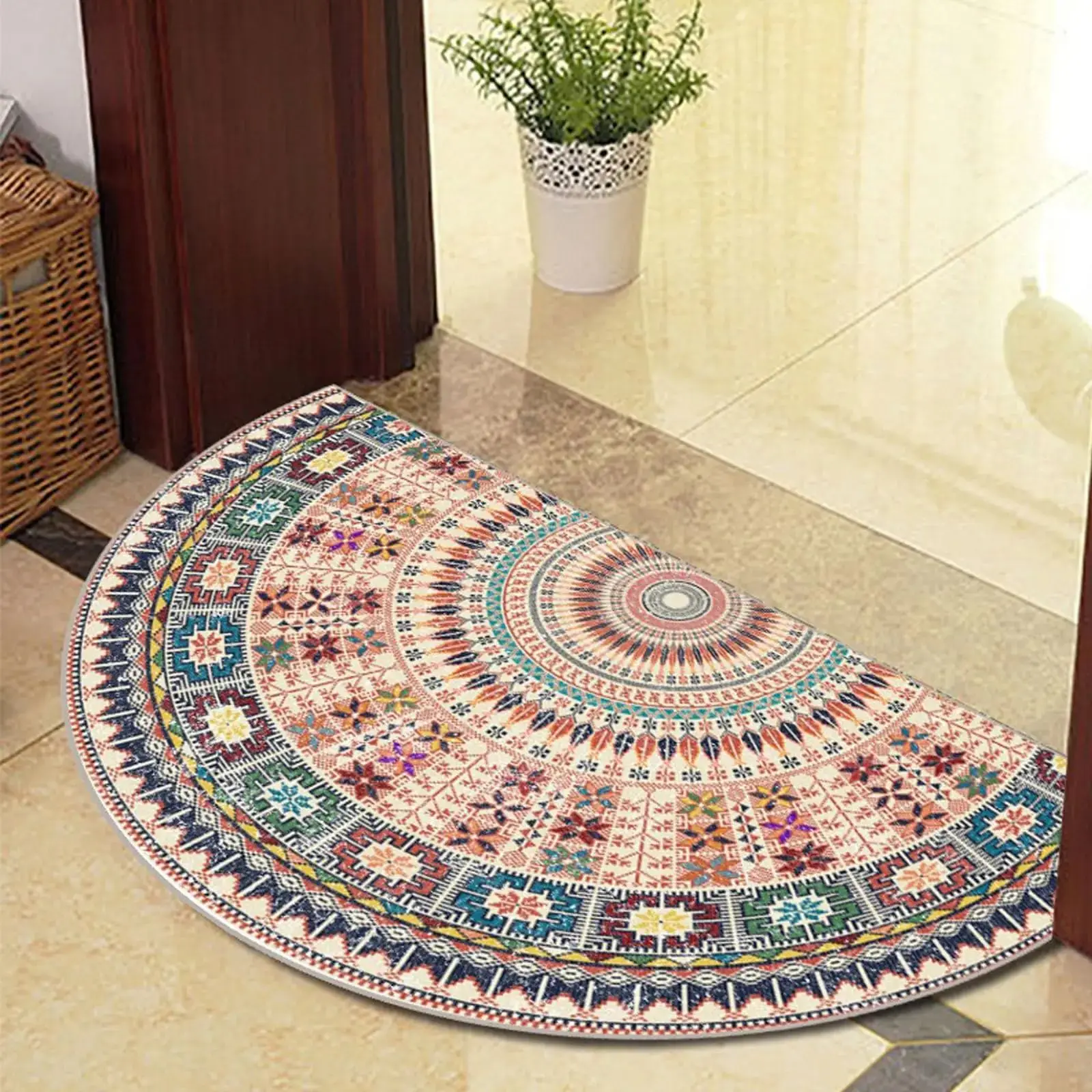 VIKAMA Semi Circle Half Moon Kitchen Rug Non-slip Washable Indoor Outdoor Doormat Blue Carpet