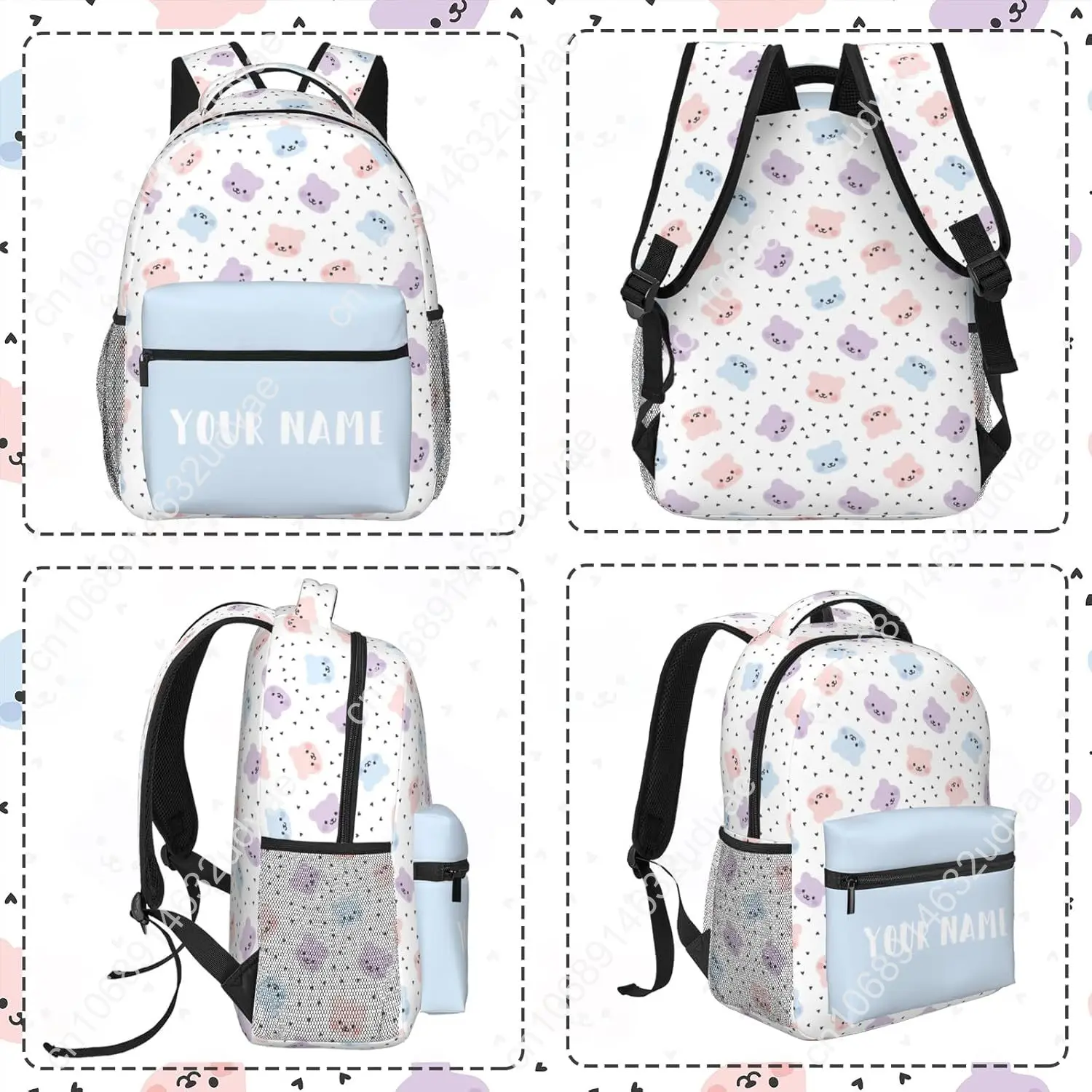 Personalized Backpack for Girls Boys, Custom Backpacks with Name for Kids, Customized Little Bear School Bookbag for Back to Sch
