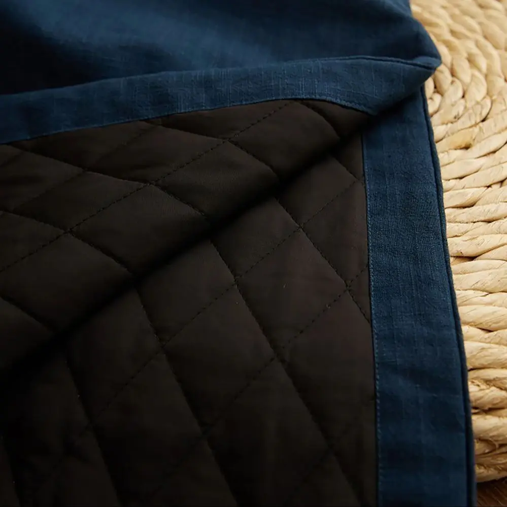 LZJN メンズ 秋冬唐スーツ 綿入り麻 無地 中国結び 綿入りロングコート (山西安マグア)