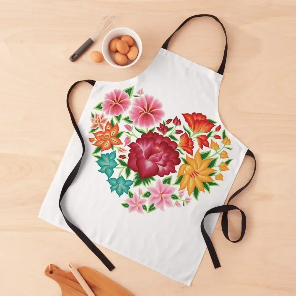 

Mexican Embroidery Style Heart Design from Oaxaca, Mexico Apron Restaurant women's work Apron