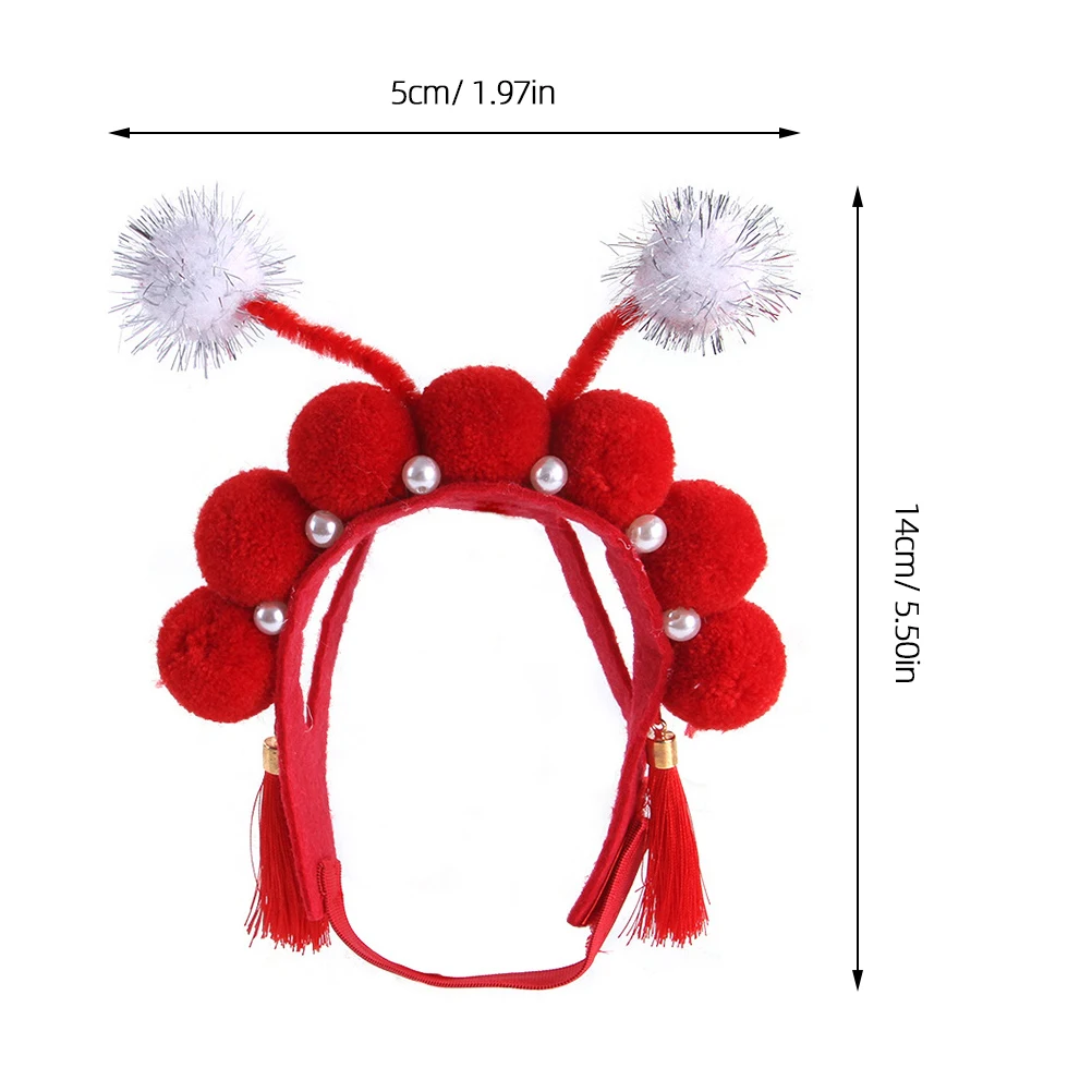 

Cute Pet Headgear with Tassel Chinese Opera Design Comfortable Fit for Small Dogs Cats Party Carnival Cosplay Show Event Wear