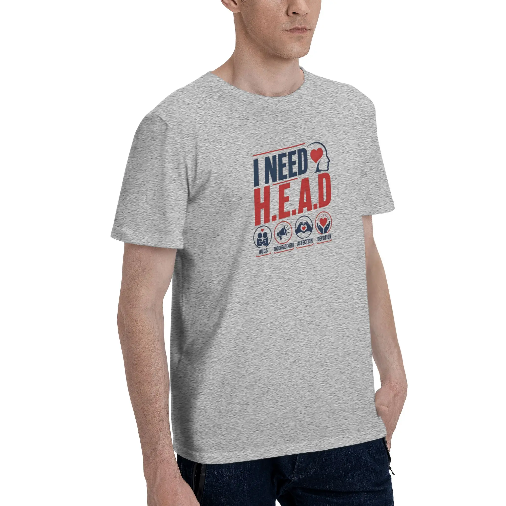 1 Piece Encouragement Graphic Funny 100% Cotton T-Shirt I NEED HEAD Tees Tops For Men