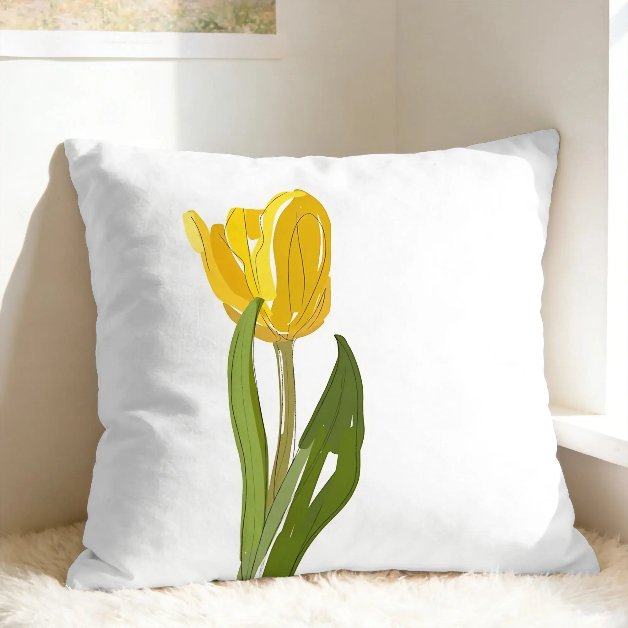 Pillow Cover Yellow Tulip Bicycle And Hello Sunshine  Vintage Pillow Case For Sofa Home Decoration Pillowcases