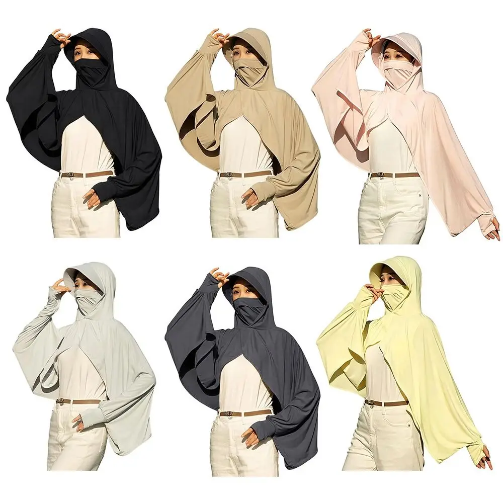 Ice Silk Sunscreen Shawl Long Sleeve Quick Drying Driving Short Cloak Anti-UV Breathable Cycling Sunshade Clothing for Women