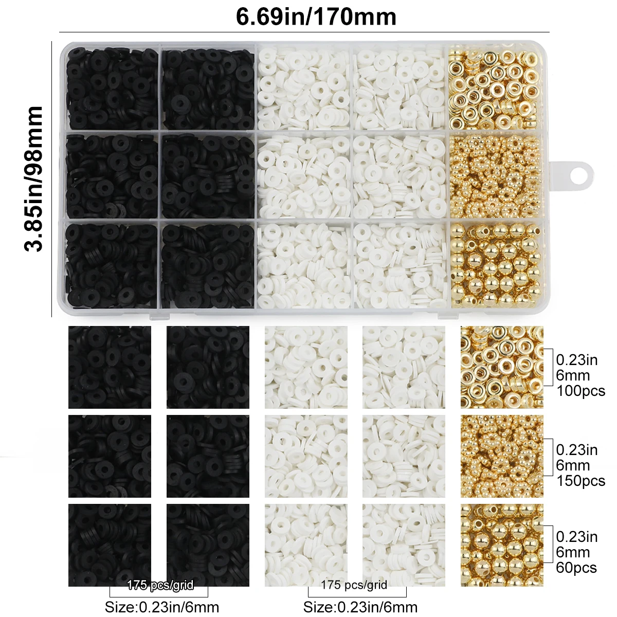 2400pcs/box Polymer Clay Bead Kit, White And Black Polymer Clay Beads CCB Loose Beads For DIY Jewelry Making Bracelet Supplies