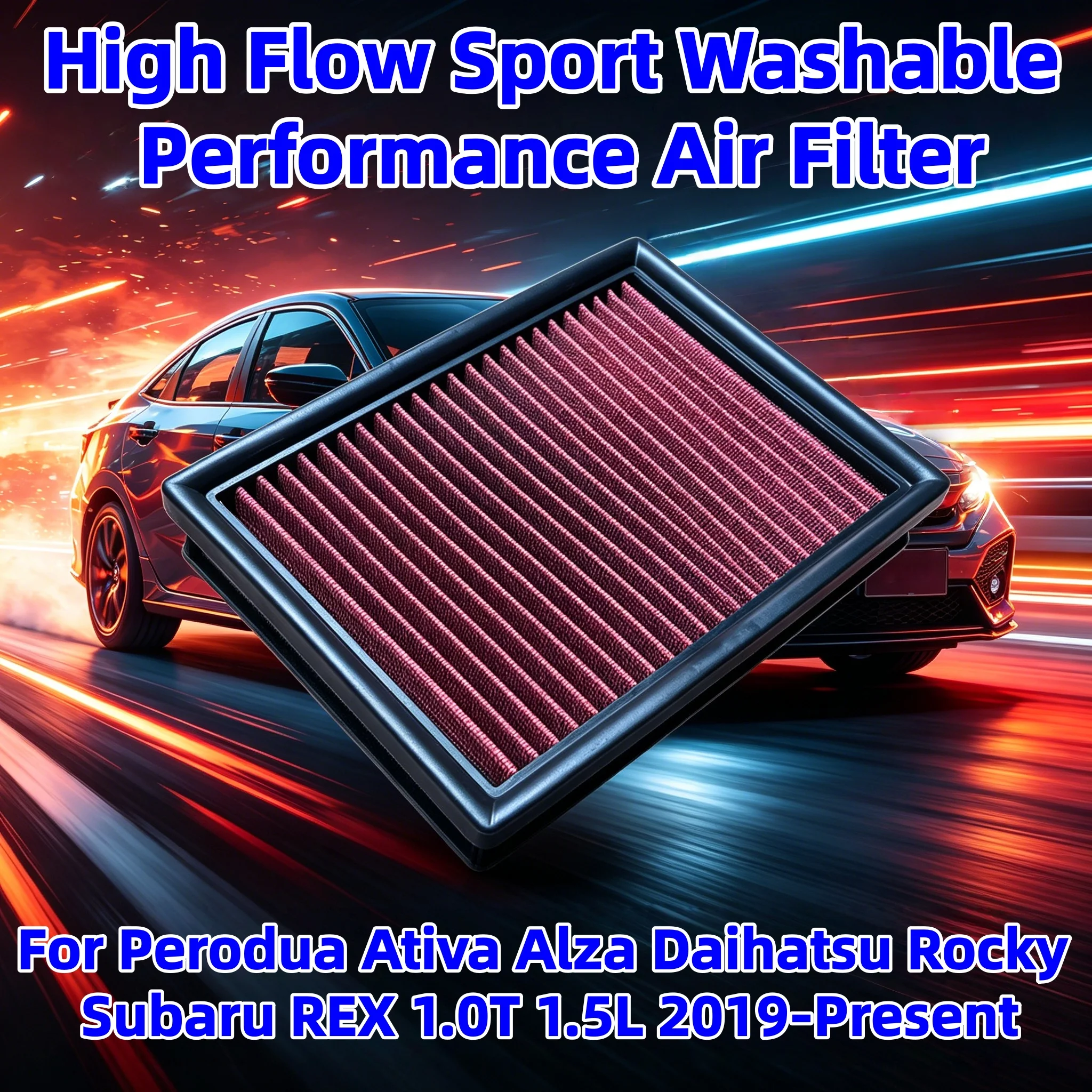 High Flow Sport Washable Air Filter For Perodua Ativa Alza Daihatsu Rocky Subaru REX 1.0T 1.5L 2019-Present 17801BZ110 1KR-VET
