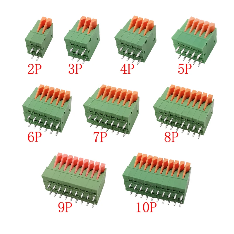 KF141V 2.54mm Pitch 2/3/4/5/6/7/8/9/10 Pin Terminal Block PCB Mount Screwless Connector Straight Terminals Header For 26-20AWG