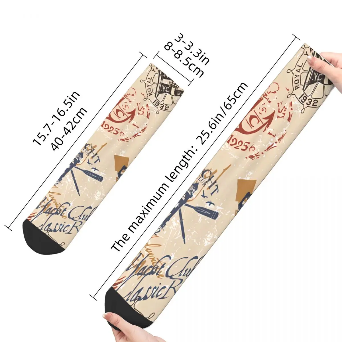 Sock for Men Vintage Nautical Style Marine Sailing Harajuku Nautical Art Breathable Pattern Printed Crew Sock Casual Gift