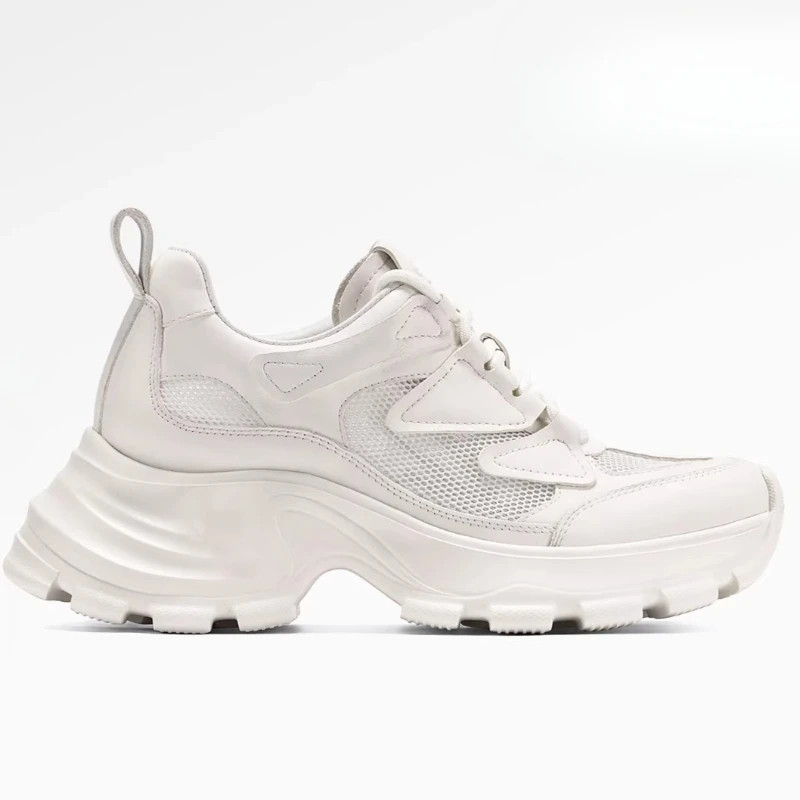 Genuine Leather Mesh White Shoes for Women's Spring and Summer Height-increasing Shoes Comfortable Breathable Casual Sports Shoe