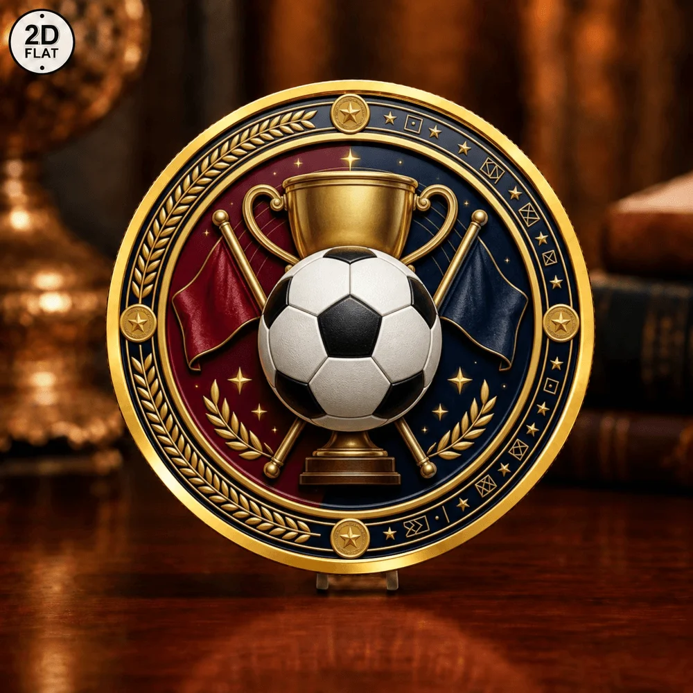 1pc American Football & Soccer 2D Print Metal Commemorative Coin Trophy Helmet Shield Collectible Medal Sports Fan Gift Souvenir