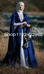 Royal Blue Tunisian national Caftan Evening Dresses with Long Sleeve Two Pieces Lace Embroidery Algerian Muslim Prom Gown