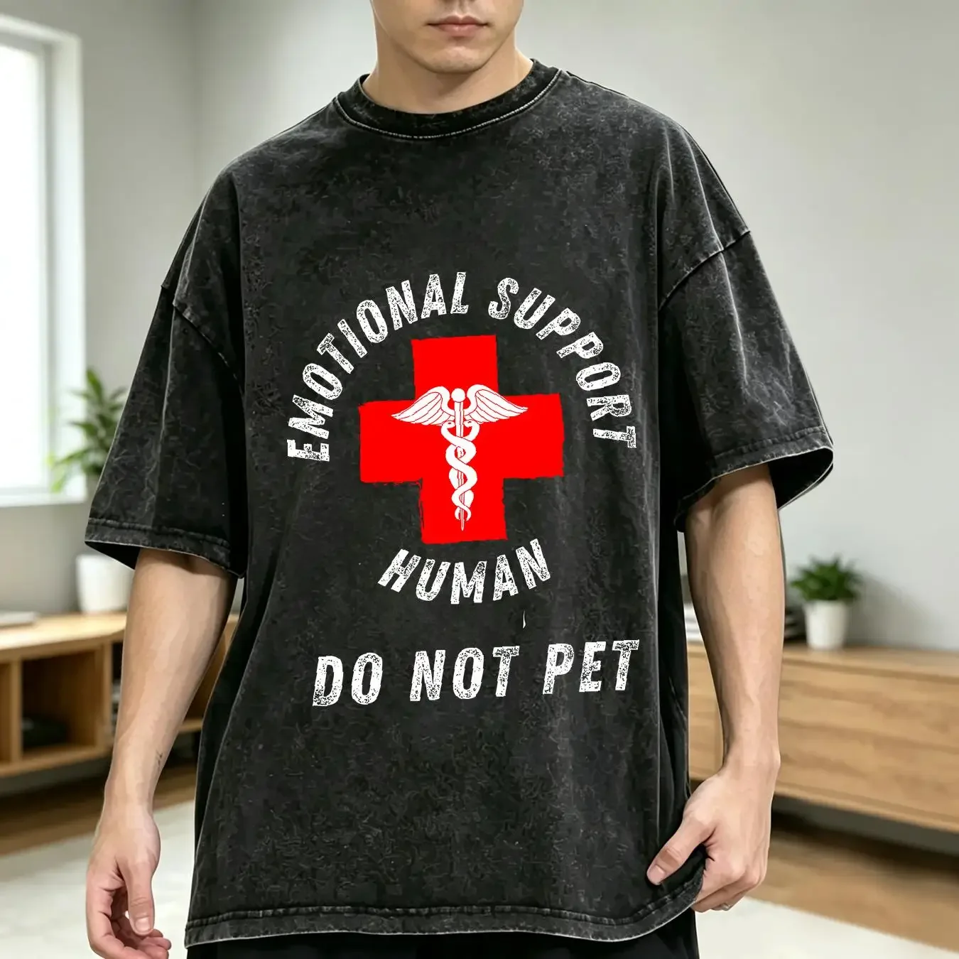 washed T Shirt Emotional Support Human Do Not Pet Service Dog Love Humor S 3XL long or short sleeves vintage Washed Slightly