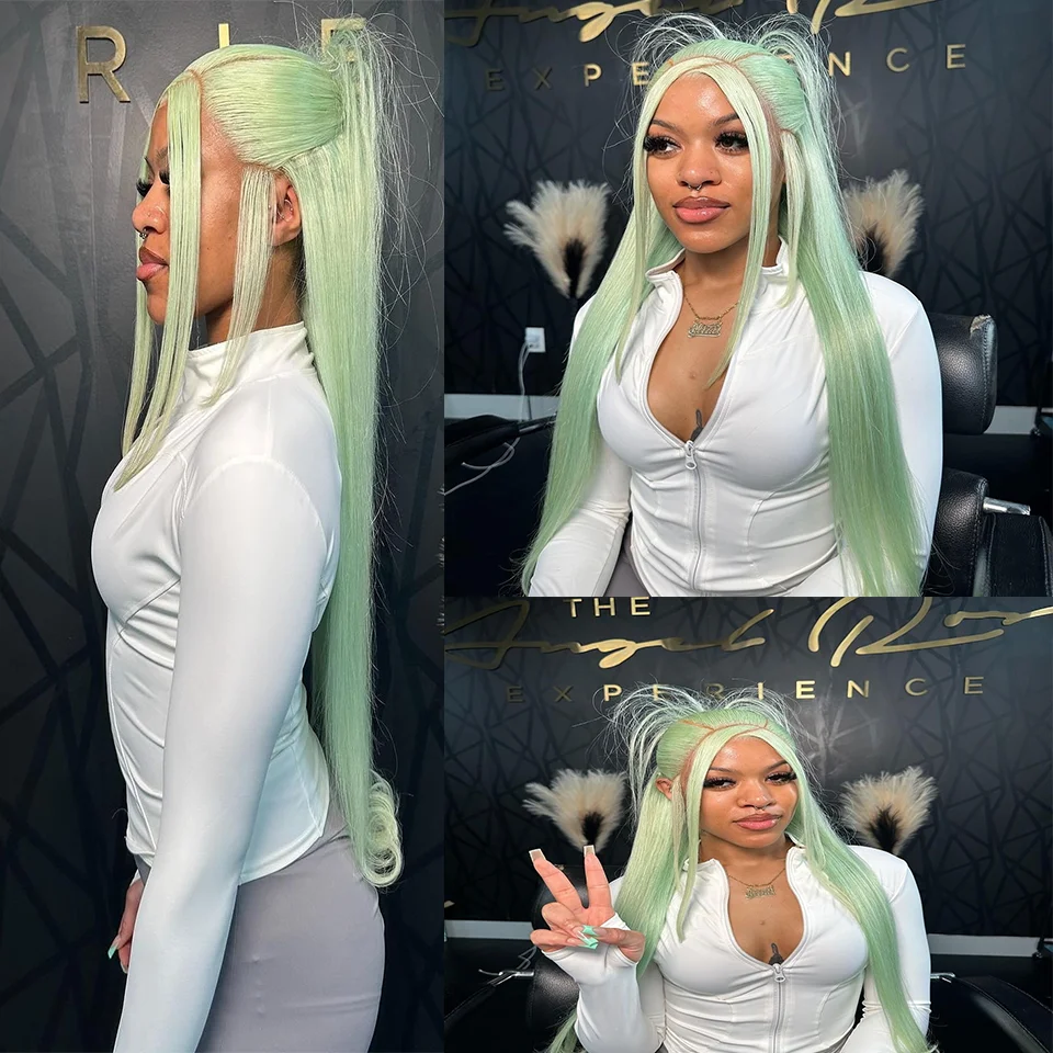 

Straight Hair Lace Wig Light Green Inch 13x4 Lace Frontal Wig For Woman