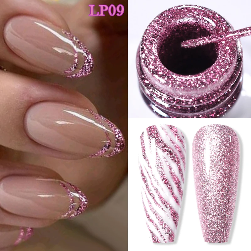 BORN PRETTY 10ml Reflective Glitter Liner Paint Gel Nail Polish Rose Red Super Sparkling French Manicure Painting Stripe Gel