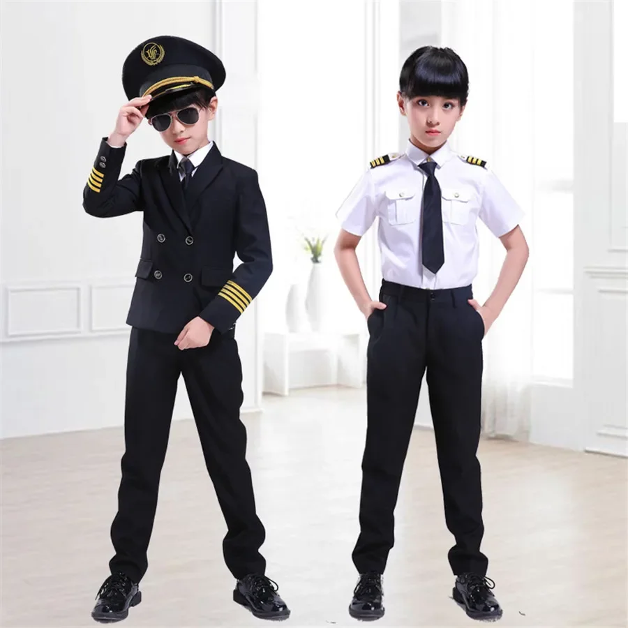 

Kids Pilot Costumes Children Cosplay for Boys Girls Flight Attendant Costume Airplane Aircraft Air Force Performance Uniforms