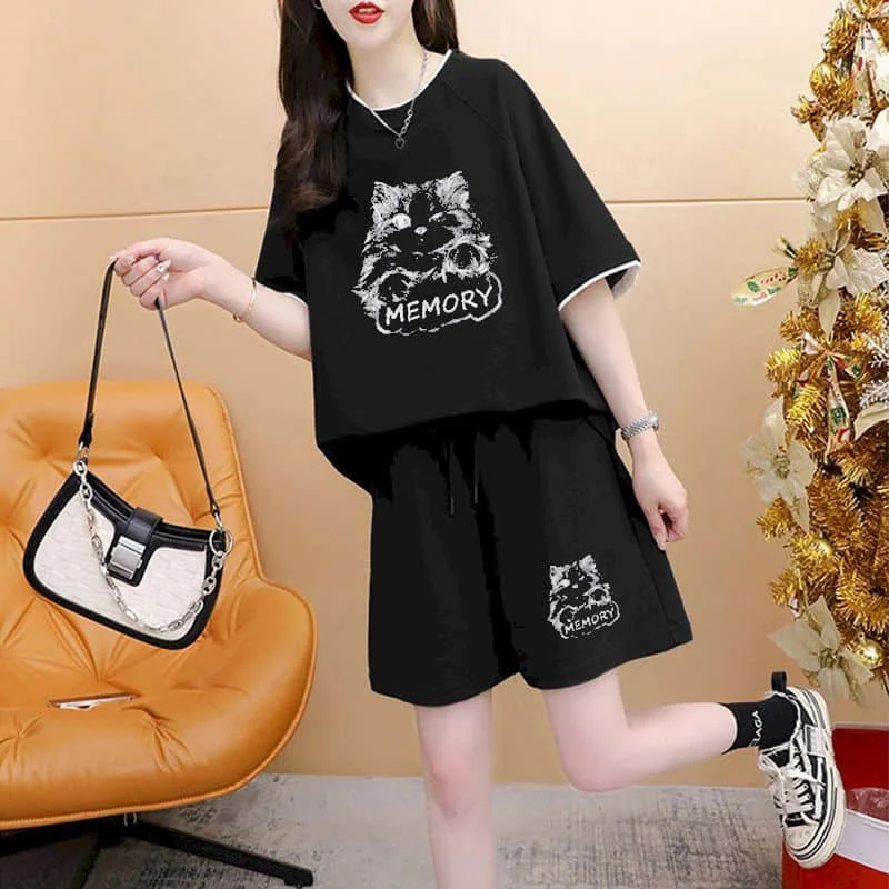 Sporty Shorts Set Half Sleeve T-shirt 2 Piece Sets Women Outfits Summer Sportswear Suits Loose Korean Style Casual Pants Sets