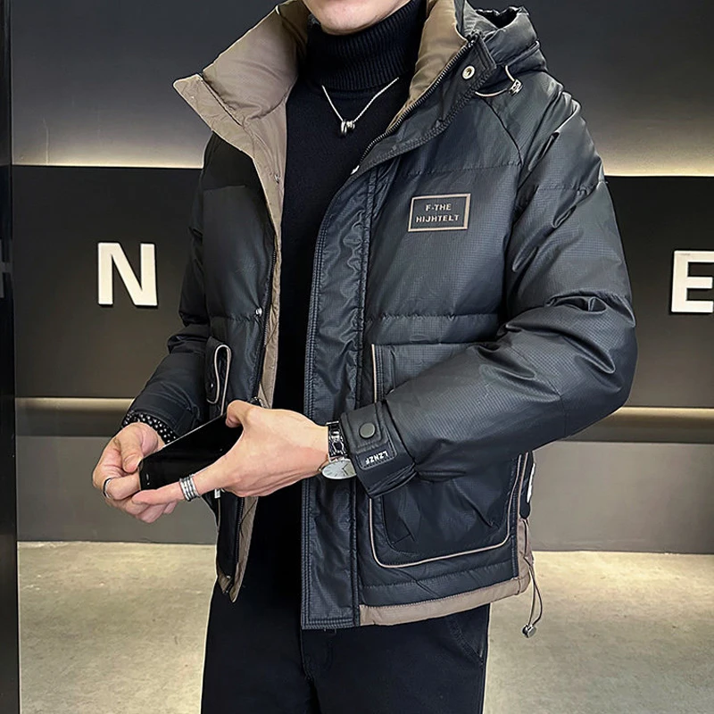 New Winter Men's White Duck Down Jacket Fashion Luxury Letter Print Patchwork Stand Up Thick Warm Down Jacket Male Outwarer