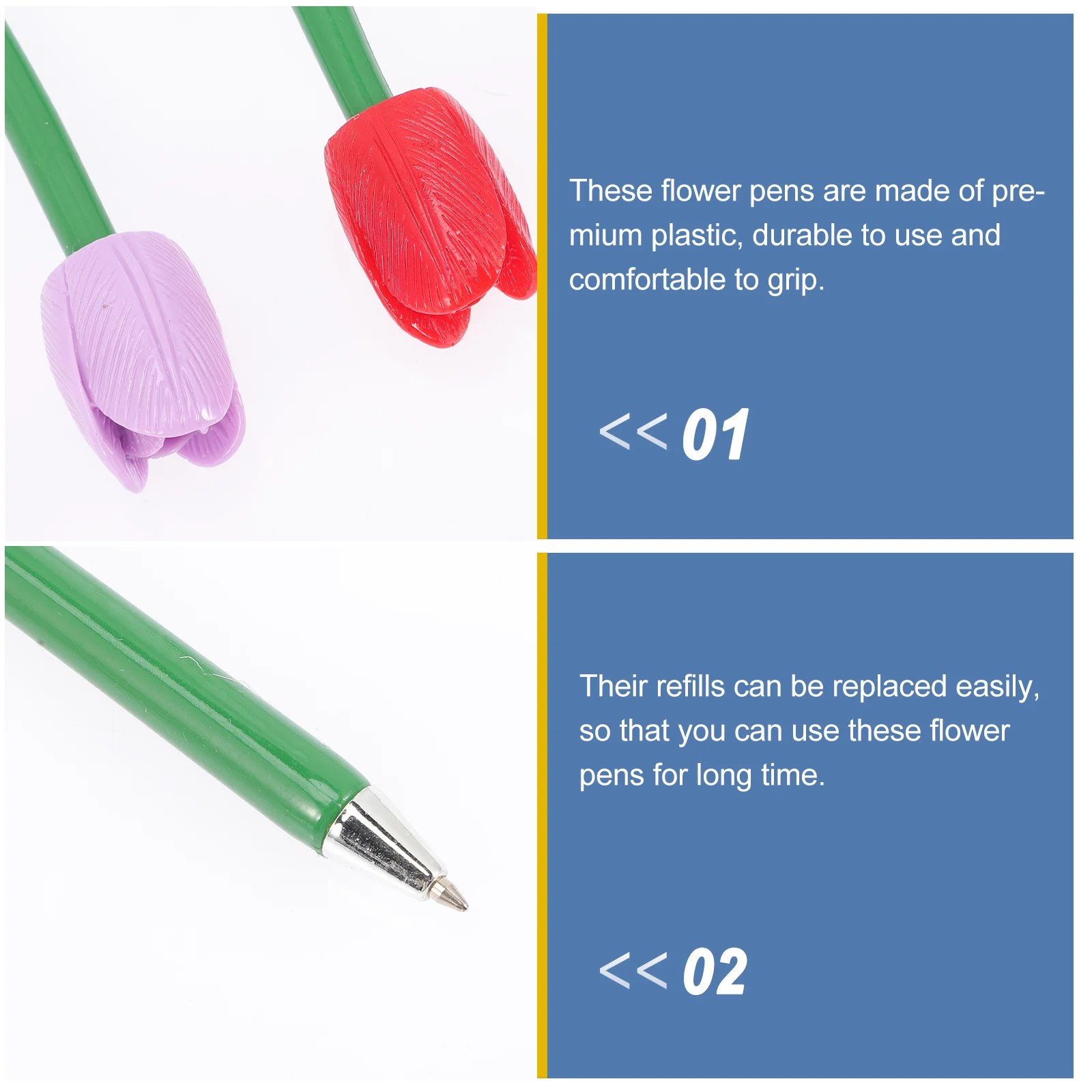 

6Pcs Tulip Flower Pens Premium Refillable Ballpoint Pens Smooth Writing Comfortable Grip for School Office Home Stationery