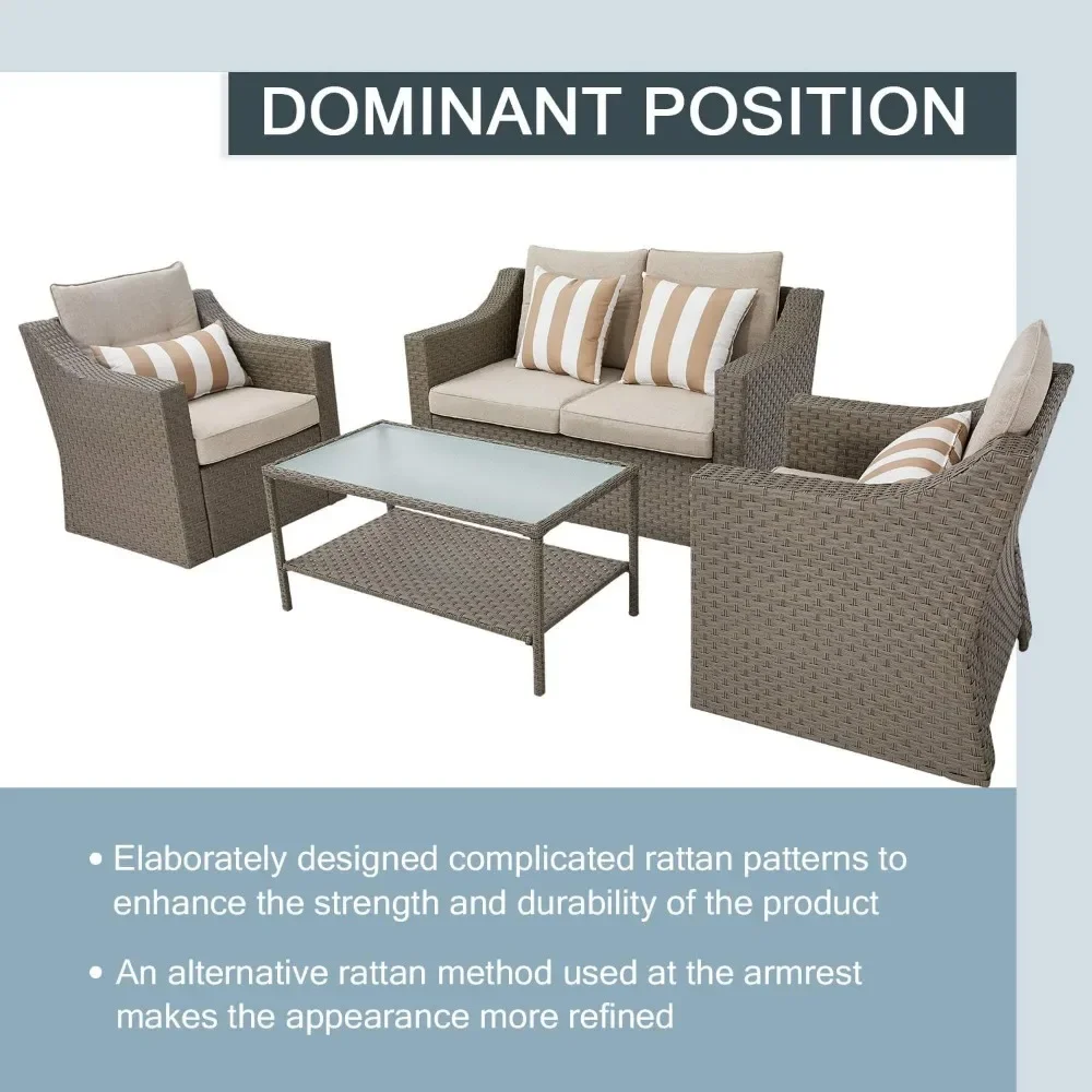 Outdoor Patio Furniture Set 7-Piece Wicker Conversation Furniture Set Patio Lounge Chairs with Ottoman & Loveseat