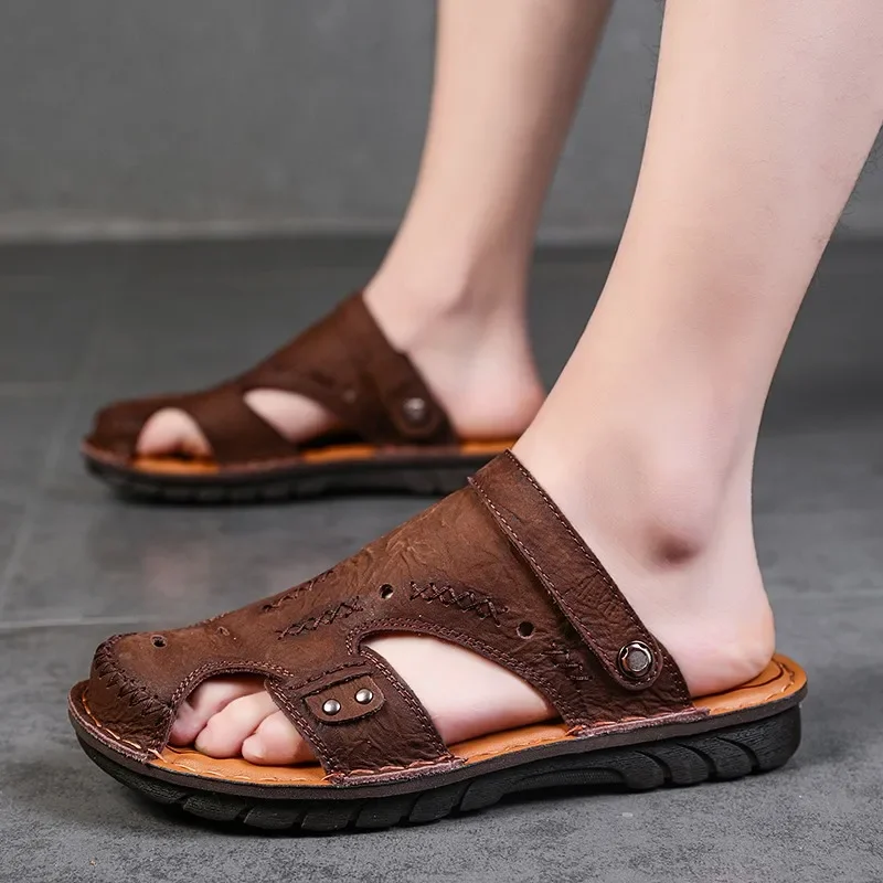 Genuine Leather Sandals for Men Summer Sandals Casual Shoes Breathable Men Sendel New Fashion Mens Beach Sandals Sandale Homme