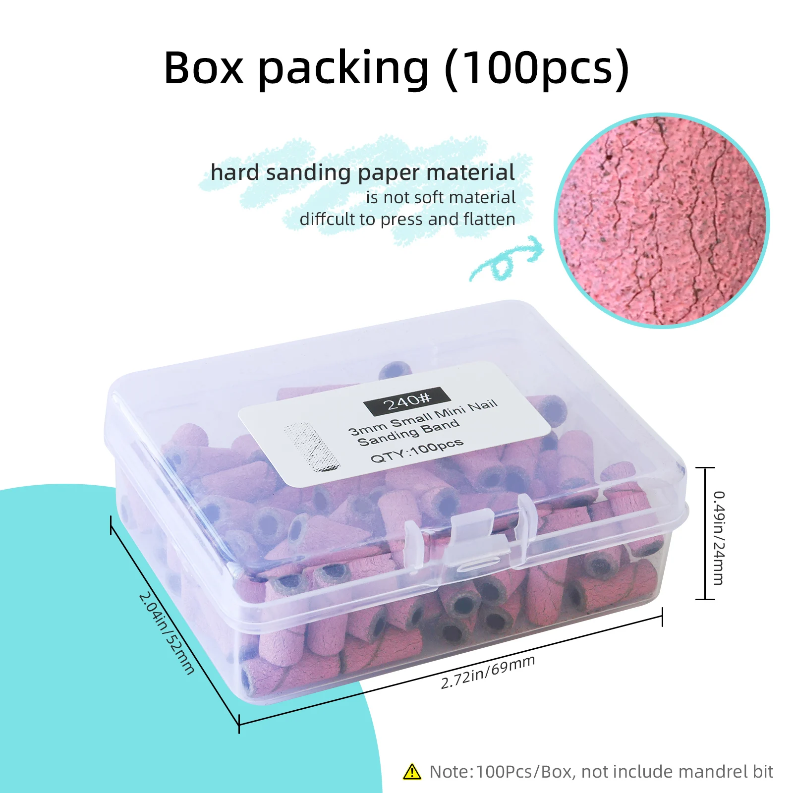 HYTOOS 3mm Small Sanding Bands for Nail Drill Mini Sand Band File Polishing Nails Cuticle Clean No Stainless Steel Mandrel Bit