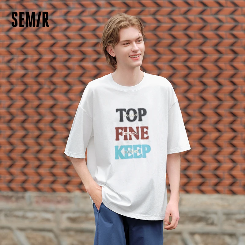 

Футболка Semir мужская с коротким рукавом, свободный крой, модный топ с креативным принтом в стиле колор блок, в студенческом стиле, лето 2024