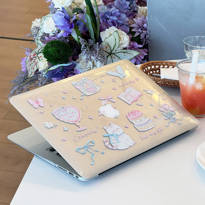 Ins Cat Bow Glitter Laptop Case For Macbook Neo 13 A3404 2026New Air Pro 13 14 15 16 M1 M2 M3 M4 M5 Chip For MacBook Accessories