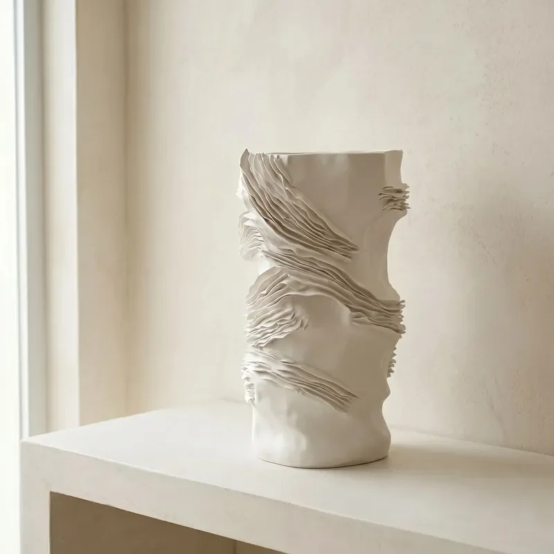 Simple Modern Ceramic Art White Brick Melaleuca Flower Ornament Model Room Living Room Entrance Desktop Ornament
