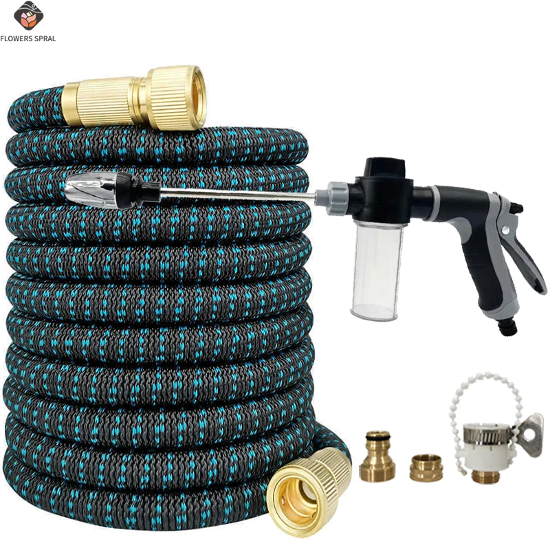 3X Telescopic Rubber Garden Pipe, Flexible Car Wash Pipe, High-Pressure Foam Water Gun, Multi-Function, Household Water Pipe