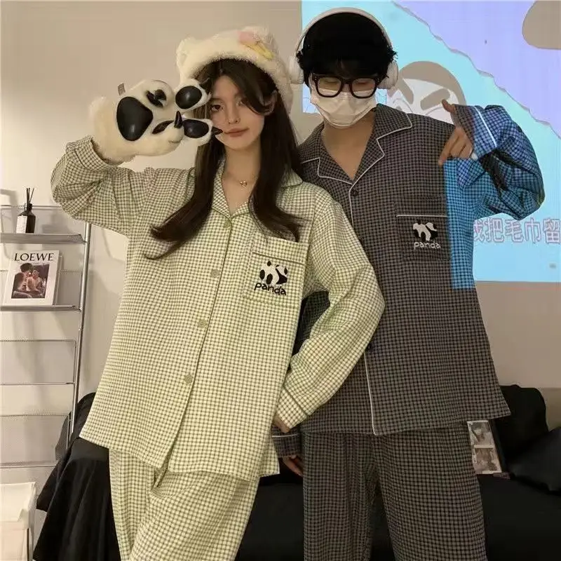 Spring Autumn ins Style Couple Pajamas Sets Women Men Cartoon Printed Lovely Home Clothing Youth Students 2 Pcs Sleepwear Pijima