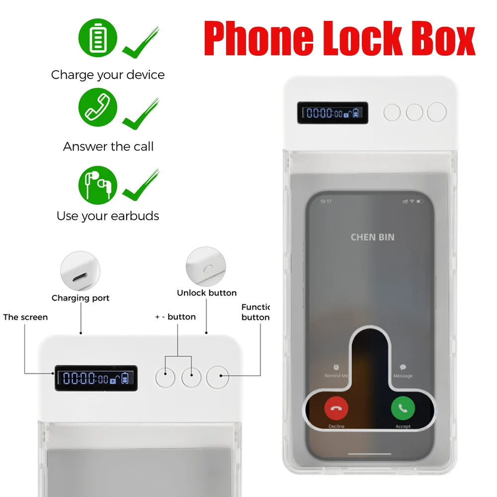 Transparent Phone Lock Box with Timer LCD Display Mobile Phone Prison Self-discipline Tools for Adults Children Students New