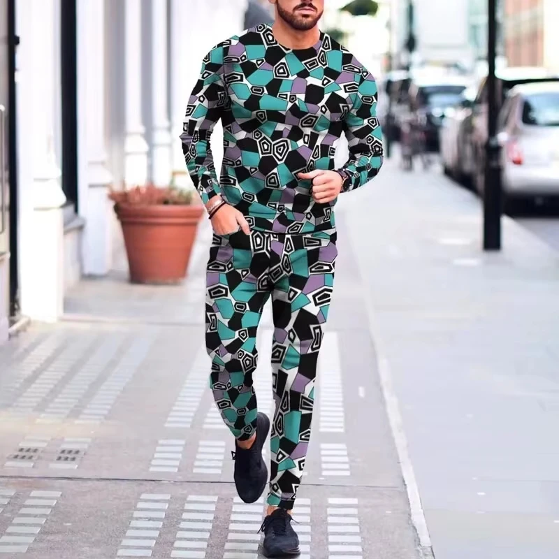 Newest Spring Autumn Long-sleeve T-shirt Set Jogging Casual Suit Sportswear Men Outfits 2 piece Set Sport Tracksuits For Men