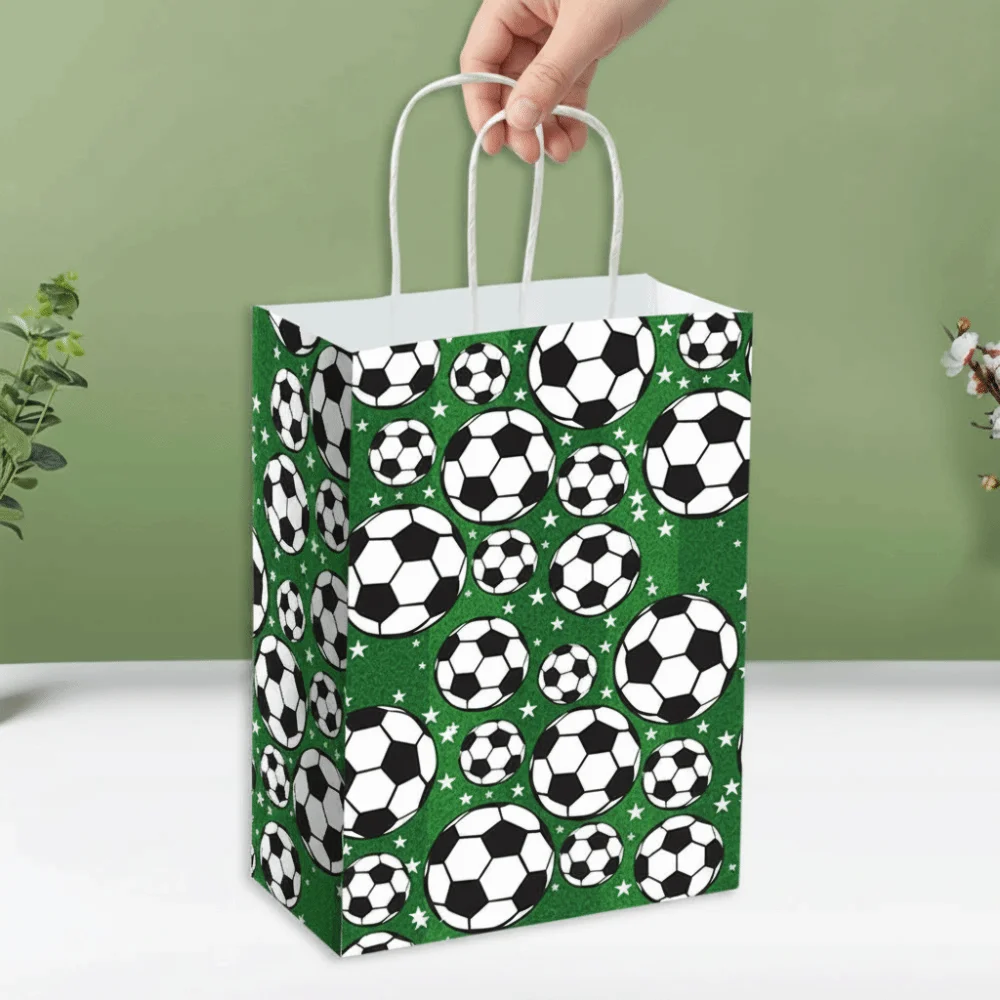 12 PCS Printed Gift Bags for Soccer Events Portable Large Capacity Football Themed Favor Bags Green 12Pcs/Set