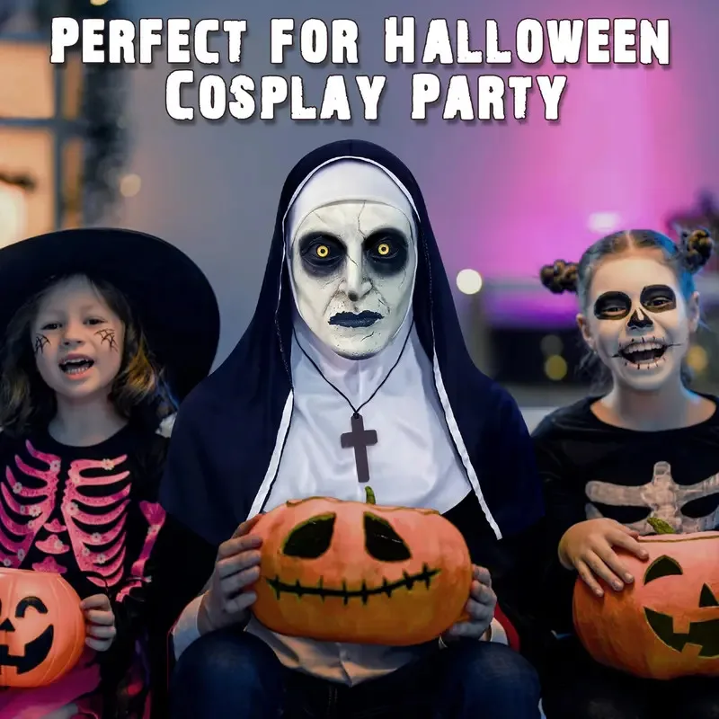 2024، قناع اللاتكس المخيف لراهبة الهالوين المخيف للنساء البالغات لدعائم أزياء تنكرية ob;8