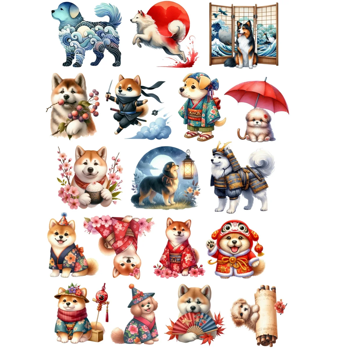 18pcs Creative Self-made Watercolor Cute cartoon Japanese puppy Stickers Scrapbooking Diary /decorative /DIY Craft Photo Albums